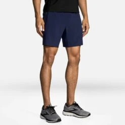 Brooks | Men's Sherpa 7" 2-in-1 Short - Navy -Clothing Sale Store 211333451 M brooks sherpa7in2in1short modelfront2