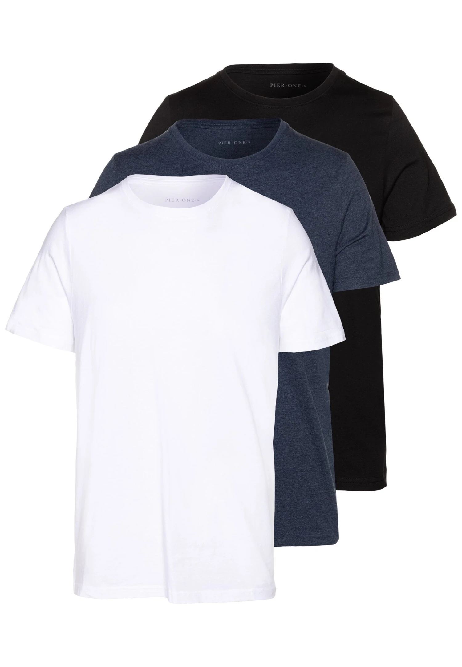 Pier One 3 Pack - Basic T-Shirt - Black/White/Blue 1 Pier One 3 Pack - Basic T-Shirt - Black/White/Blue