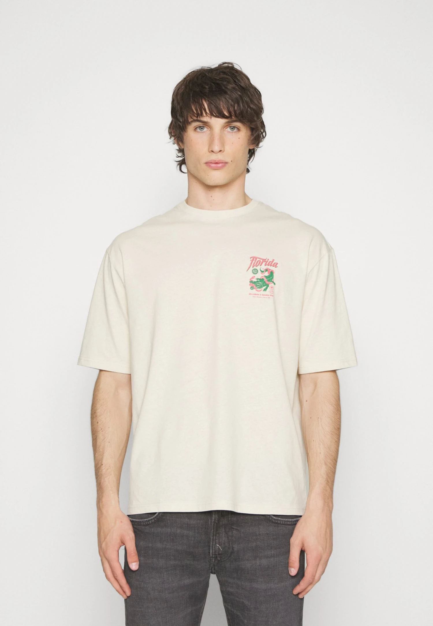 YOURTURN Crocodile Florida Graphic Tee Unisex- Print T-Shirt - Beige 3 YOURTURN Crocodile Florida Graphic Tee Unisex- Print T-Shirt - Beige - Image 3