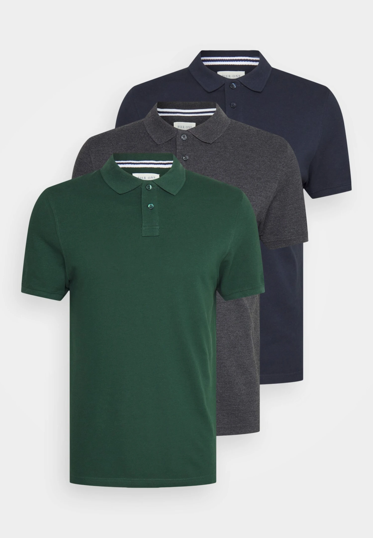 Pier One 3 Pack - Polo Shirt - Grün/Dunkelgrau/Blau 1 Pier One 3 Pack - Polo Shirt - Grün/Dunkelgrau/Blau